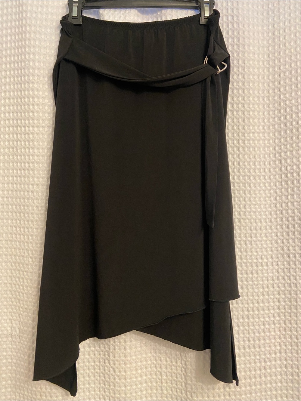 Fashion Bug Black Asymmetrical Faux Wrap Skirt with attached Waist Tie